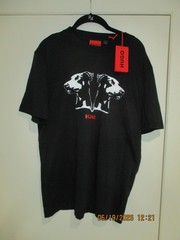 Hugo Boss Mens Dobero Short Sleeve Crewneck Doberman Graphic T-Shirt Black-MED