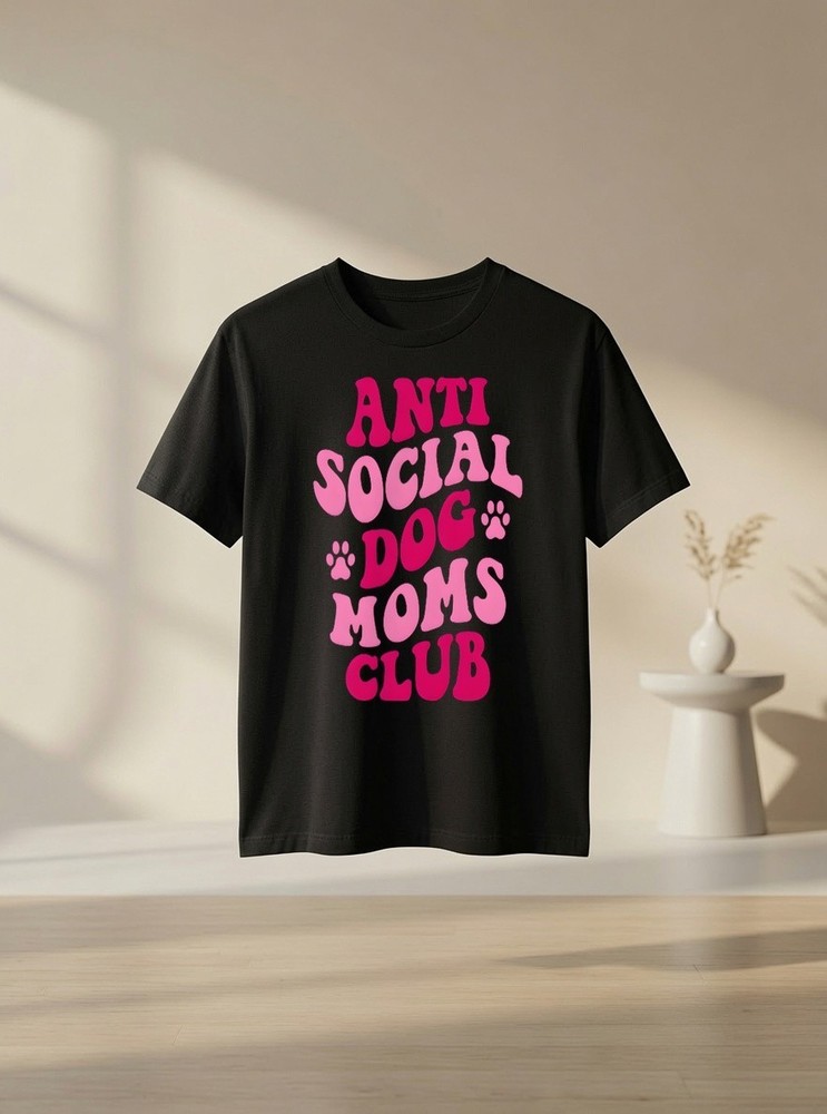 Anti Social Dog Moms Club Funny Dog Mom Apparel Groovy Women Graphic Tee