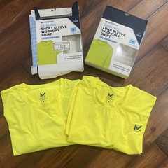 2 Unisex Medium Hi Vis Yellow Cooling Short / Long Sleeve Performance UPF Shirt