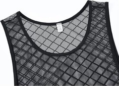 Zonbailon Mens Tank Round Neck Micro Fishnet Sleeveless See Through Undershirt