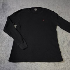 Polo Jeans Co Ralph Lauren Mens XL Thermal Shirt Black Waffle Knit Flag Logo