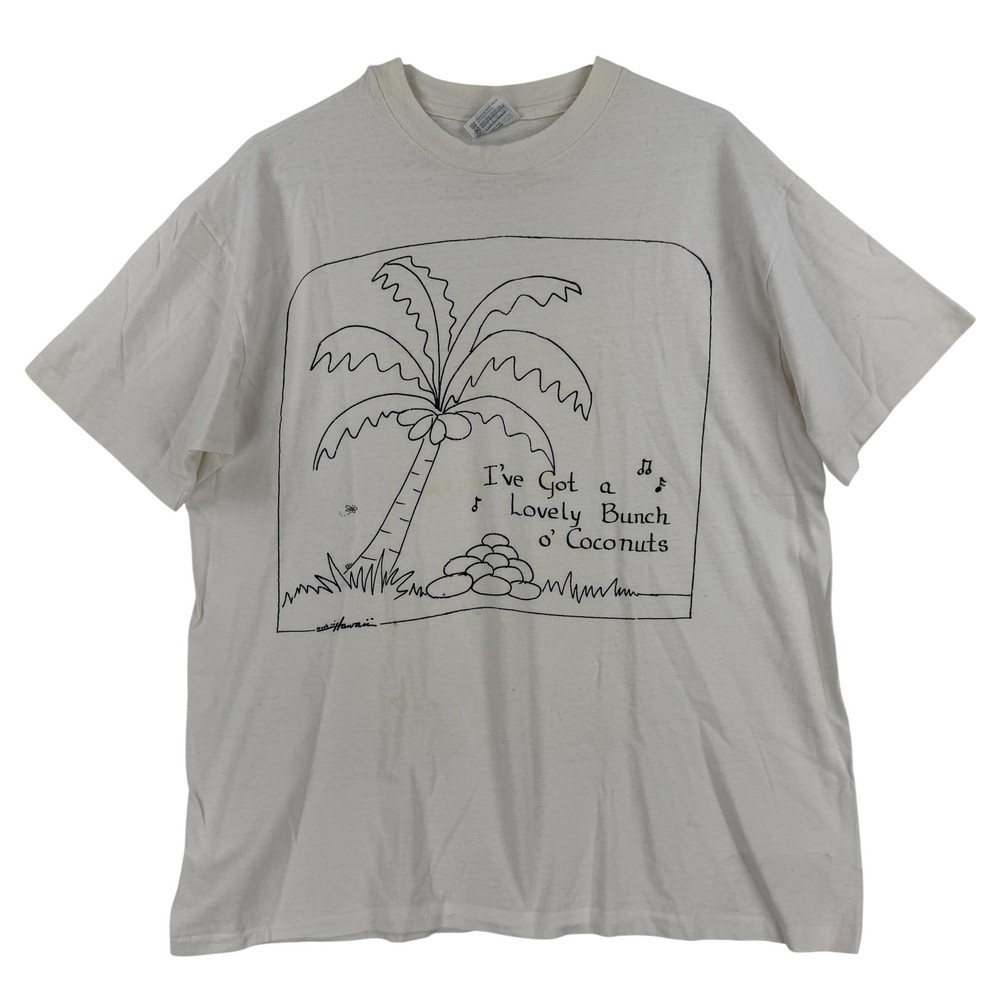 Vintage Hanes Shirt Mens XL White Lovely Bunch O Coconuts Hawaii Tee Music Song