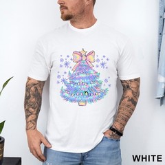 Pastel Holographic Christmas Tree Shirt, Coquette Christmas Tree Shirt, 203704