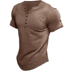 Mens Short Sleeve Henley T-Shirt Casual V Neck Slim Fit Muscle Tops Blouse Tee