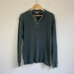 Taylor & Henry Henley Shirt Mens M Green Fair Distressed Waffle Knit Long Sleeve