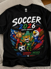 2026 North America Soccer World Cup Mascot Tee, USA Canada Mexico Football Graph