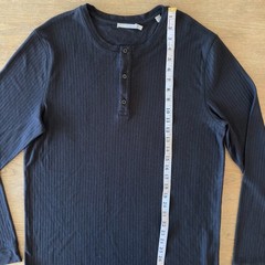 VINCE Men’s Long-Sleeve Ribbed Knit Henley Top-Black-Crewneck Casual Basic-Sz XL
