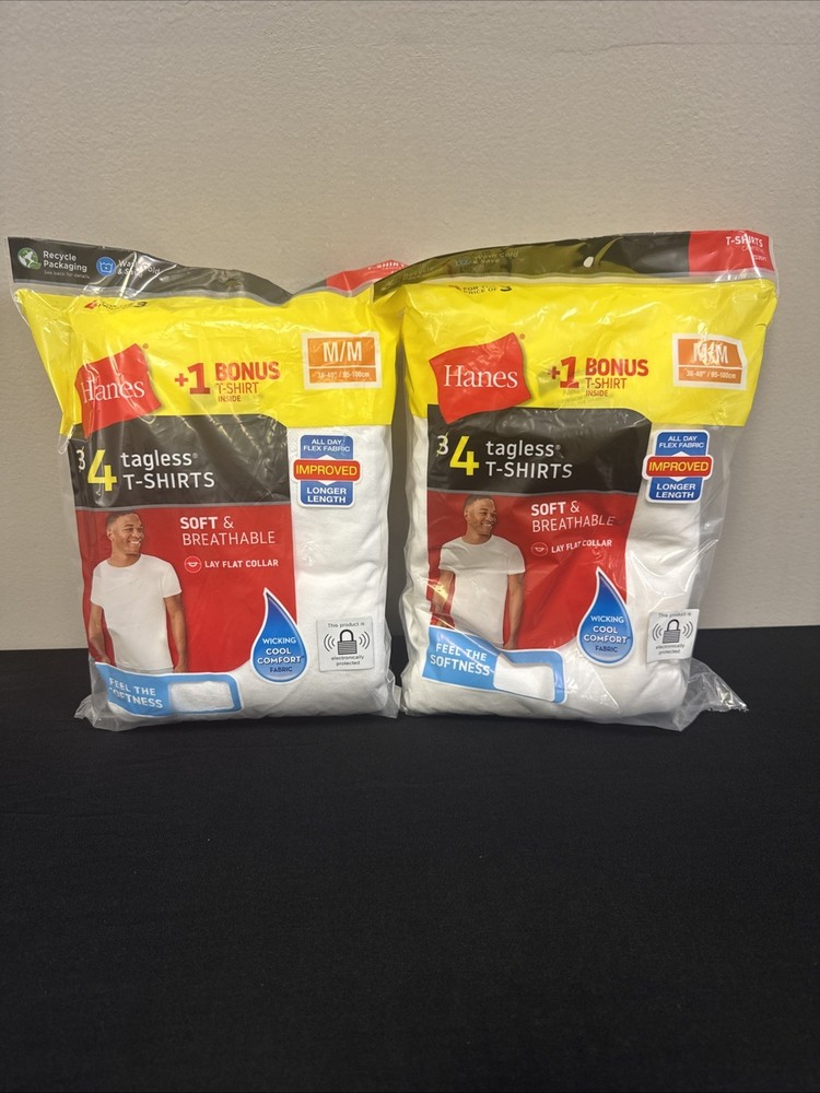 2X Hanes 2135 Crewneck Tagless Men’s T-shirt Medium 3+1 Pack – White