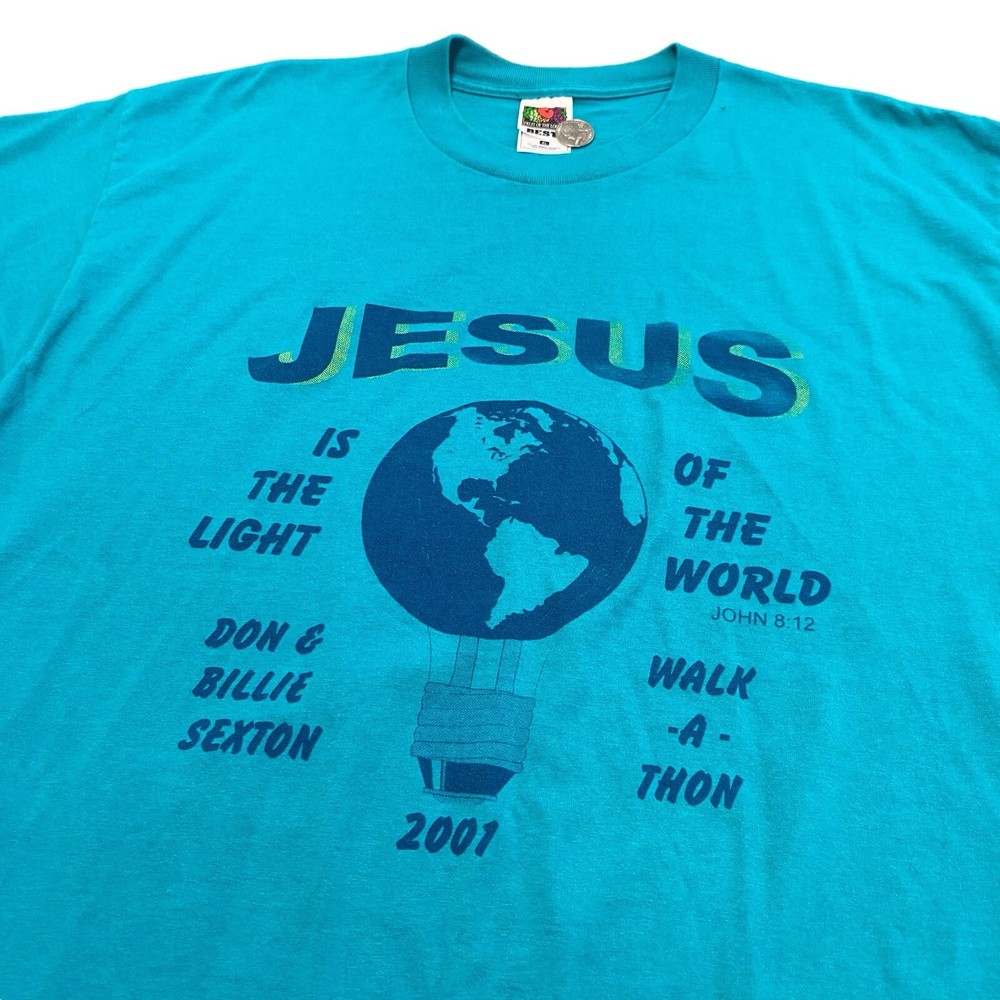 Vintage Jesus Tee Shirt Top Bible Verse Biblical God XL Y2K Walk A Thon Marathon