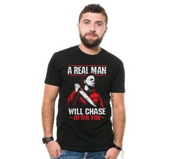 Mens Funny Halloween tee A Real Man Will chase after you shirt halloween shirt