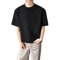 Men’s Casual Lightweight T Shirt Imitation Linen Texture Collar Design