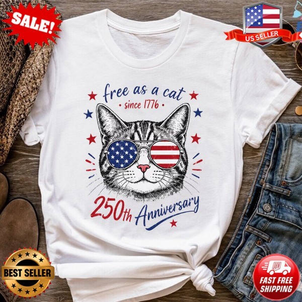 America 250th Anniversary Cat Shirt | Cute 4th of July Patriotic T-Shirt S-3XL