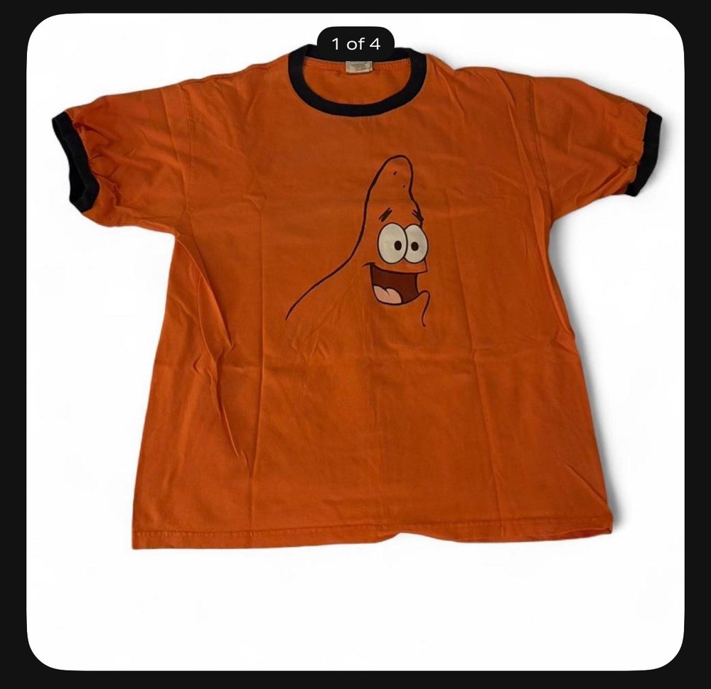 Vintage 2003 SpongeBob Patrick Star Nickelodeon Orange Ringer T Shirt Sz Large