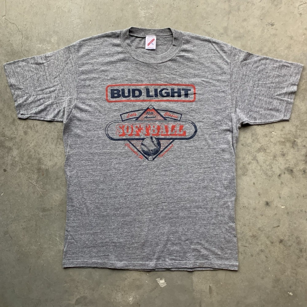 Vintage 80s 90s JERZEES Bud Light Softball Sports T-Shirt XL Single Stitch USA