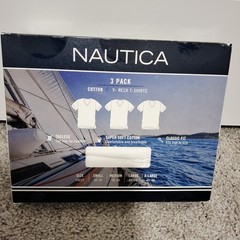 Nautica Men’s 3 Pack V-Neck Logo SuperSoft White T-Shirts Size Small New w/Tag