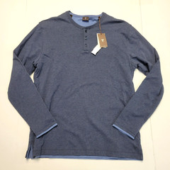 $175 New LEFT COAST TEE Henley Collared REVERSIBLE L/S Shirt Men 2XL XXL Blue