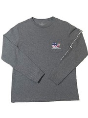 Vineyard Vines Gray Long Sleeve Pocket Tee Shirt Small Navy Pink Whale Graphic