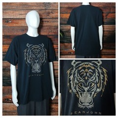 Sean John Vintage Shirt Mens 3XB 3XL Black Studded Tiger Logo T-Shirt Tee READ