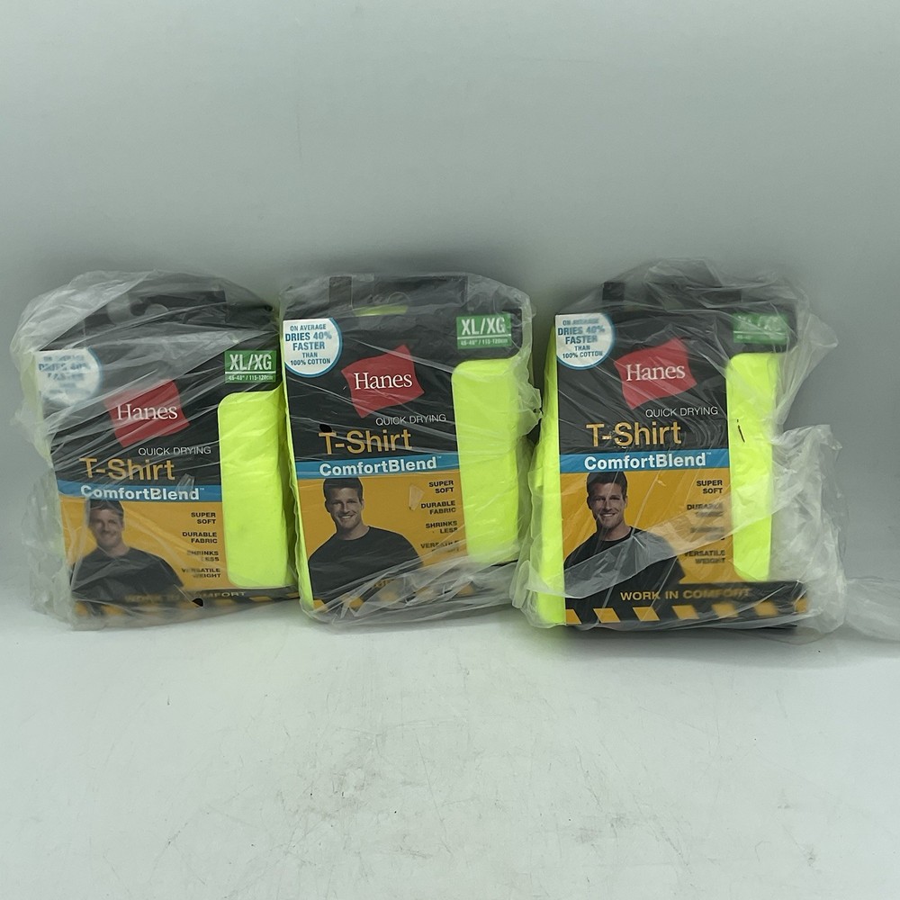 Hanes Men’s T-shirt Comfort Blend Quick Drying Crew Neck 3-Packs Yellow Sz. XL