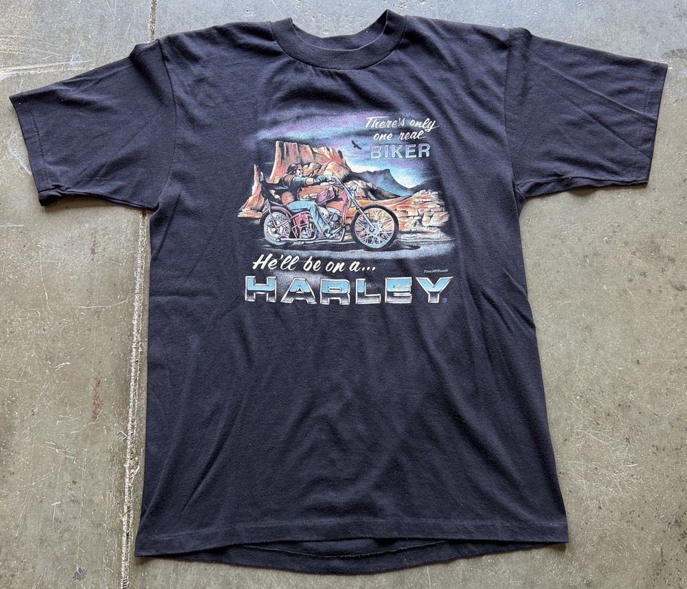 Vintage 3d Emblem Harley Davidson Shirt 80s Real Biker 50/50 Euc Size Medium
