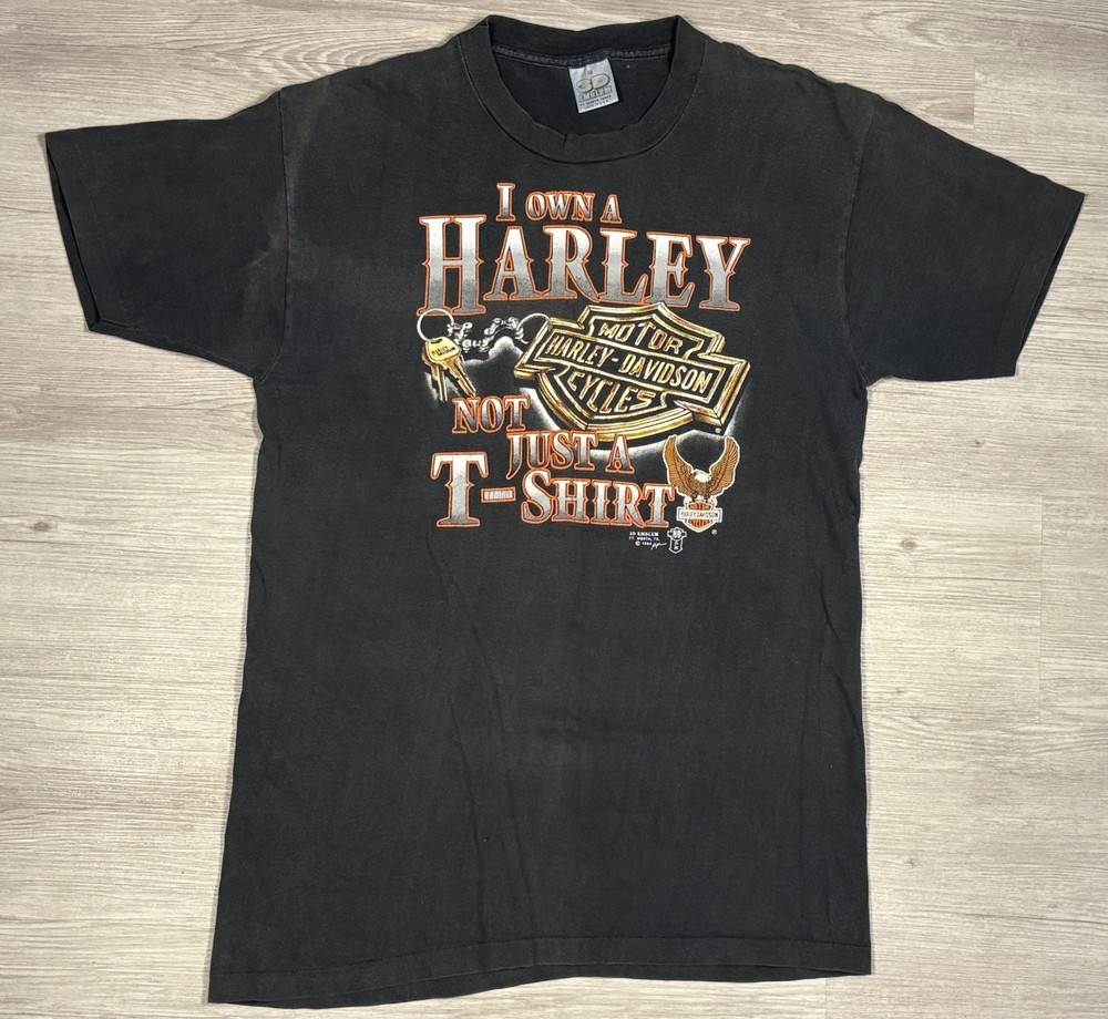 Vintage Harley Davidson Tee 3D Emblem 1988 Size M Motorcycle Biker Single Stitch