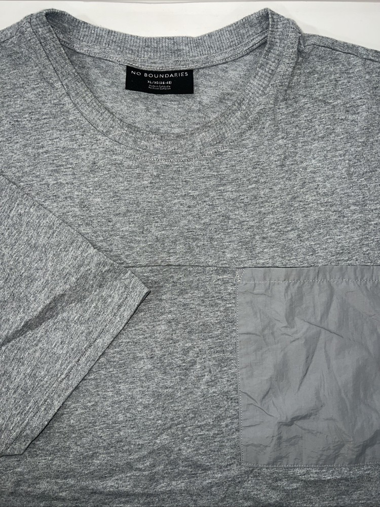 Oversized Heather Gray Short Sleeve T-Shirt With Ribbed Collar & Chest Pocket XL