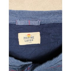 Marine Layer Henley Shirt Mens XL Blue Striped Long Sleeve Raw Hem Cotton Blend