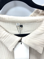 Mens Polo Collar Shirt Ribbed Pullover Solid Cream Off White Cozy Size 3XL New