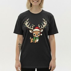 Cute Baby Reindeer T-Shirt Christmas Lights Santa Hat Kawaii Animal Holiday Gift