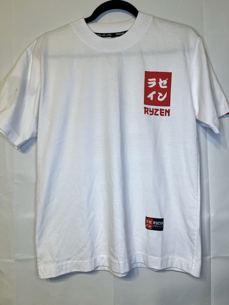 Rare Ryzen Tech Merch Tee – White – Red Katakana Graphic Logo – Size Medium