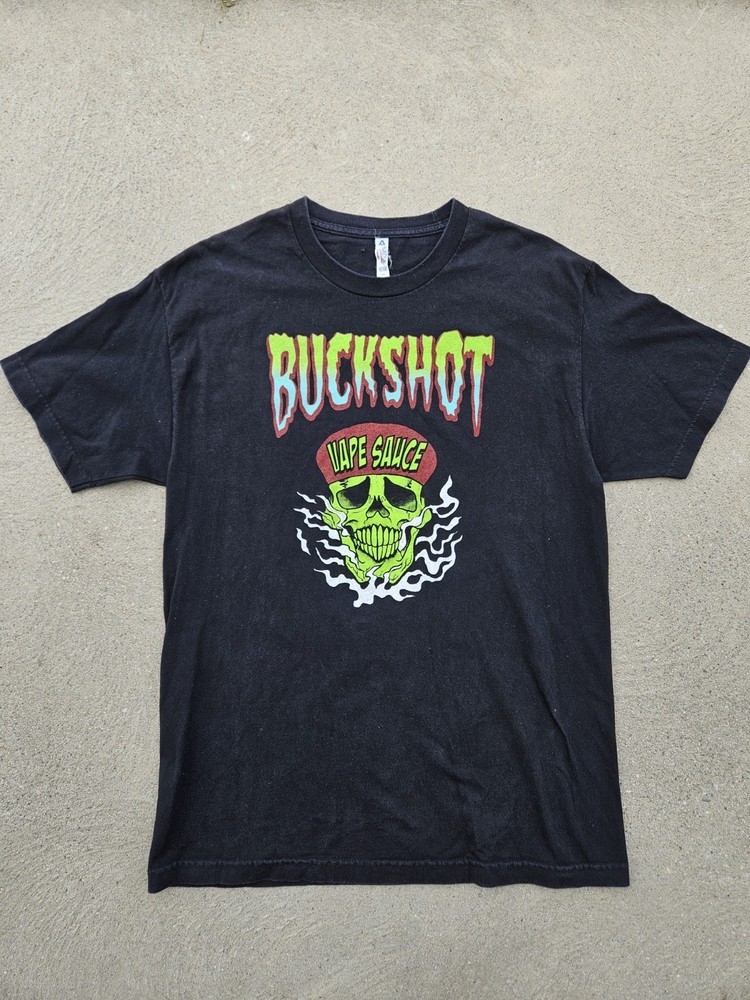 Buckshot Vape Sauce Y2K Shirt Mens L Black Neon Skull Promo Graphic Tee Alstyle