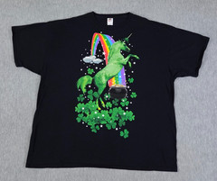 Green Unicorn Shirt Pot of Gold Irish Clovers Rainbow St Patrick’s Day Adult 3XL