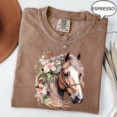 Retro Floral Horse Shirt Western Horse T-Shirt Vintage Cowgirl Rodeo Gift Tee