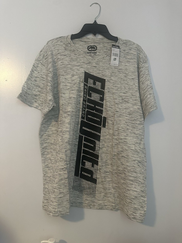 Ecko Unltd Logo Graphic Print Tee Mens XL Grey Rhino Print Skater Y2K T Shirt