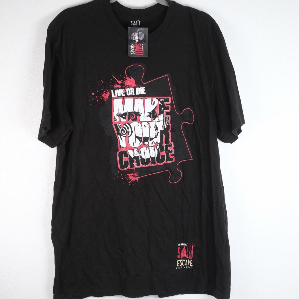 Saw Escape Room Las Vegas Shirt Sz XL Black Horror Movie Live Or Die Choice NWT
