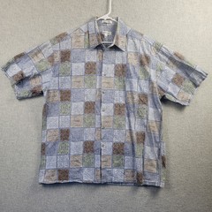 Pierre Cardin Mens XL Blue Multicolored Geometric Print Short Sleeve Button Up