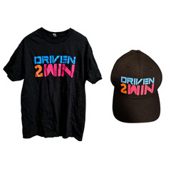 Driven 2 Win Men’s Black T-Shirt (Size L) & Baseball Cap (One size) Set