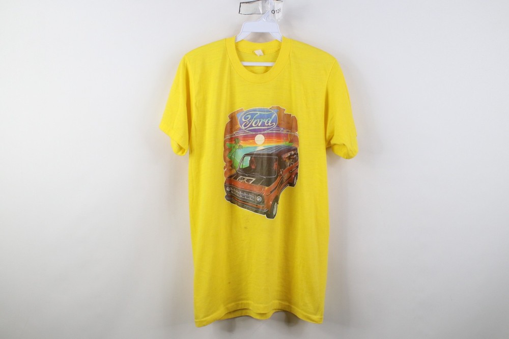 Vintage 70s Mens Medium Ford Motor Co Econoline Van Beach Sunset T-Shirt USA