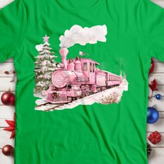 Christmas T-Shirt Pink Train Snowy Winter Scene Mens and Womens Tee #MC