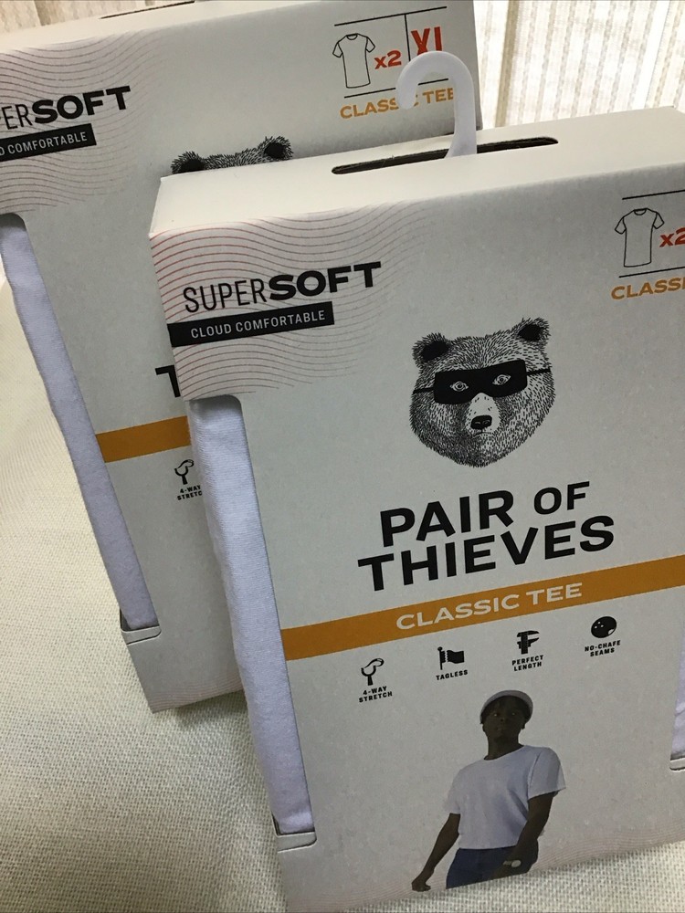 Pair Of Thieves 2 Pks Of 2 Ea. Supersoft Classic Tees 4 White XL Men’s T-Shirts