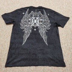 Xtreme Couture Shirt Mens 2XL Black All Over Print Cross Wings Tribal Grunge