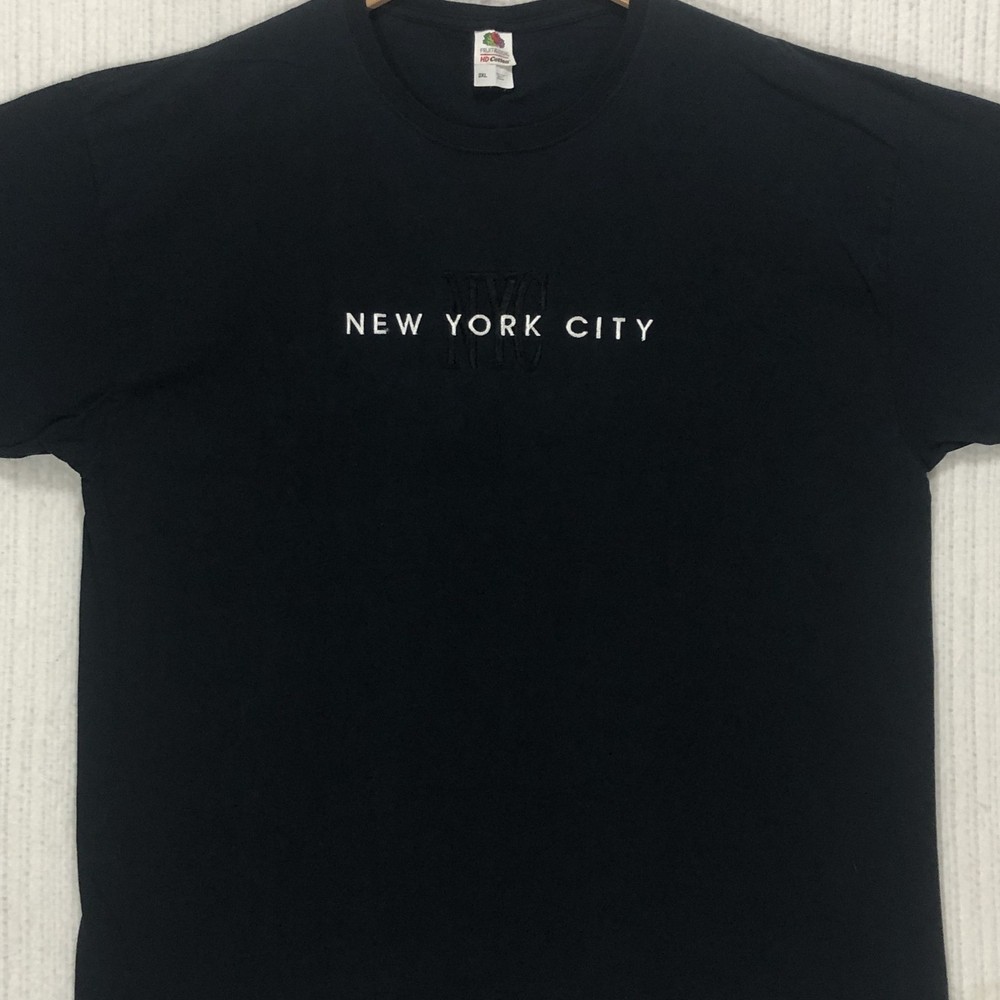 Fruit of the Loom NYC New York City Embroidered Black T-Shirt Mens 2XL