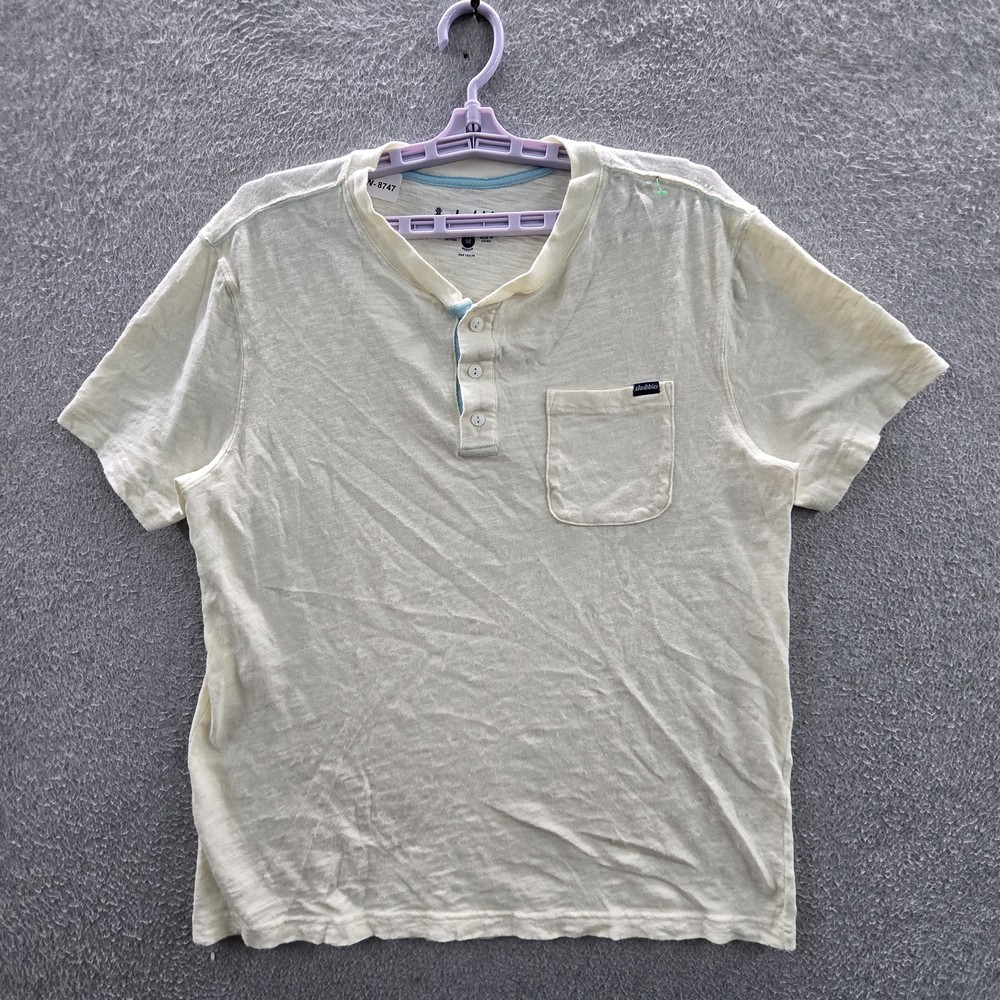 Chubbies Men Shirt M Cream Button Logo Short Sleeve Henley