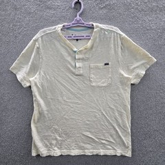 Chubbies Men Shirt M Cream Button Logo Short Sleeve Henley