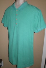 NITAGUT Mens Seafoam Green Casual Short Sleeve Collared Ribbed Knit POLO Shirt S