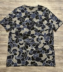 Express Mens Floral Print T-Shirt Black Blue Gray Crew Neck Short Sleeve Size L