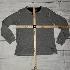 Guess Henley Shirt Mens Medium Gray Black Thermal Waffle Knit Long Sleeve FLAW