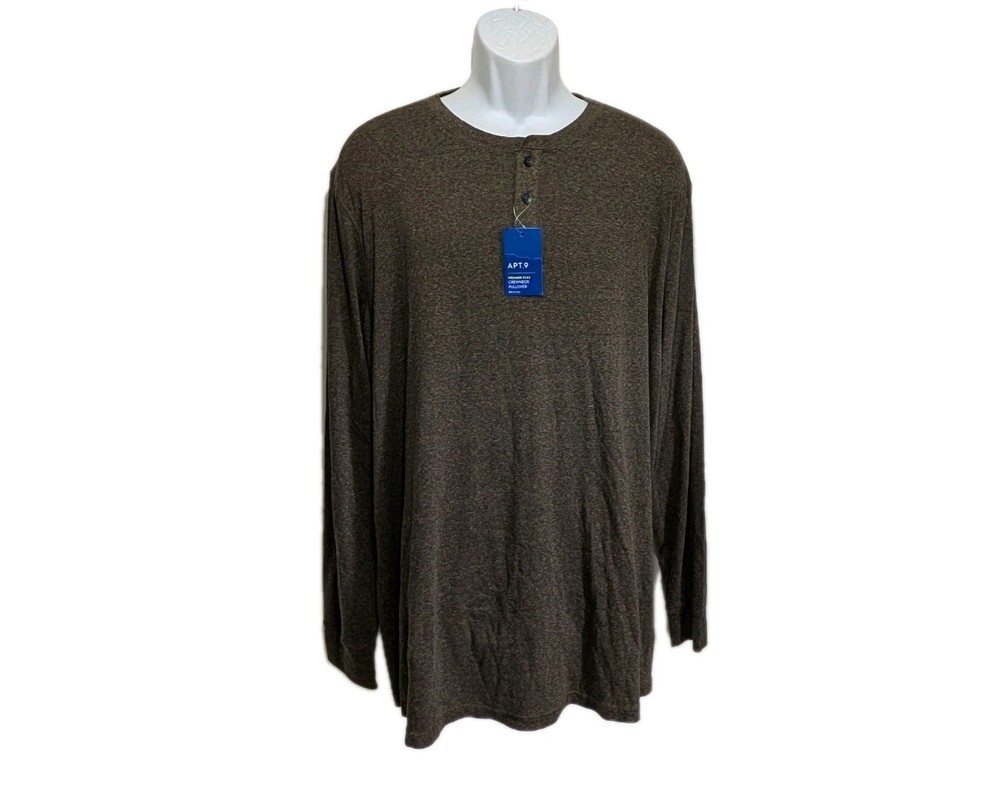 Apt. 9 Premier Flex Brown Henley Shirt Men’s 2XB Big Long Sleeve Outdoor #120t