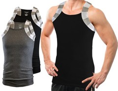 2 Pack Mens Square Cut Tank Tops Cotton G-Unit Style A-Shirts Two Tone Gym Tee