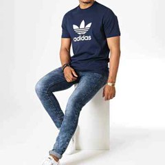 Adidas Originals Men’s Trefoil Cotton T-Shirt – Navy, S (ED4715) SH(S50T)